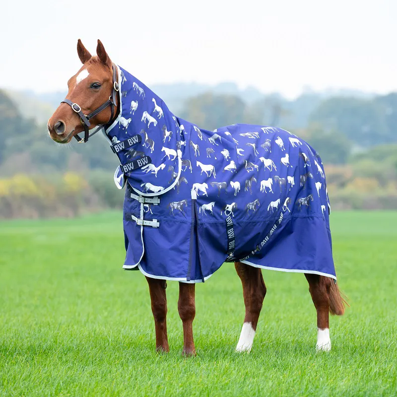 Bridleway Ontario Lightweight Combo Turnout 0g in Navy Horse Print
